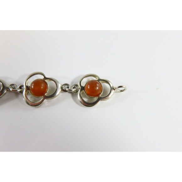 7 3/4" Modernist Sterling Silver Amber Cabochon Bracelet Lobster Clasp - Picture 7 of 12